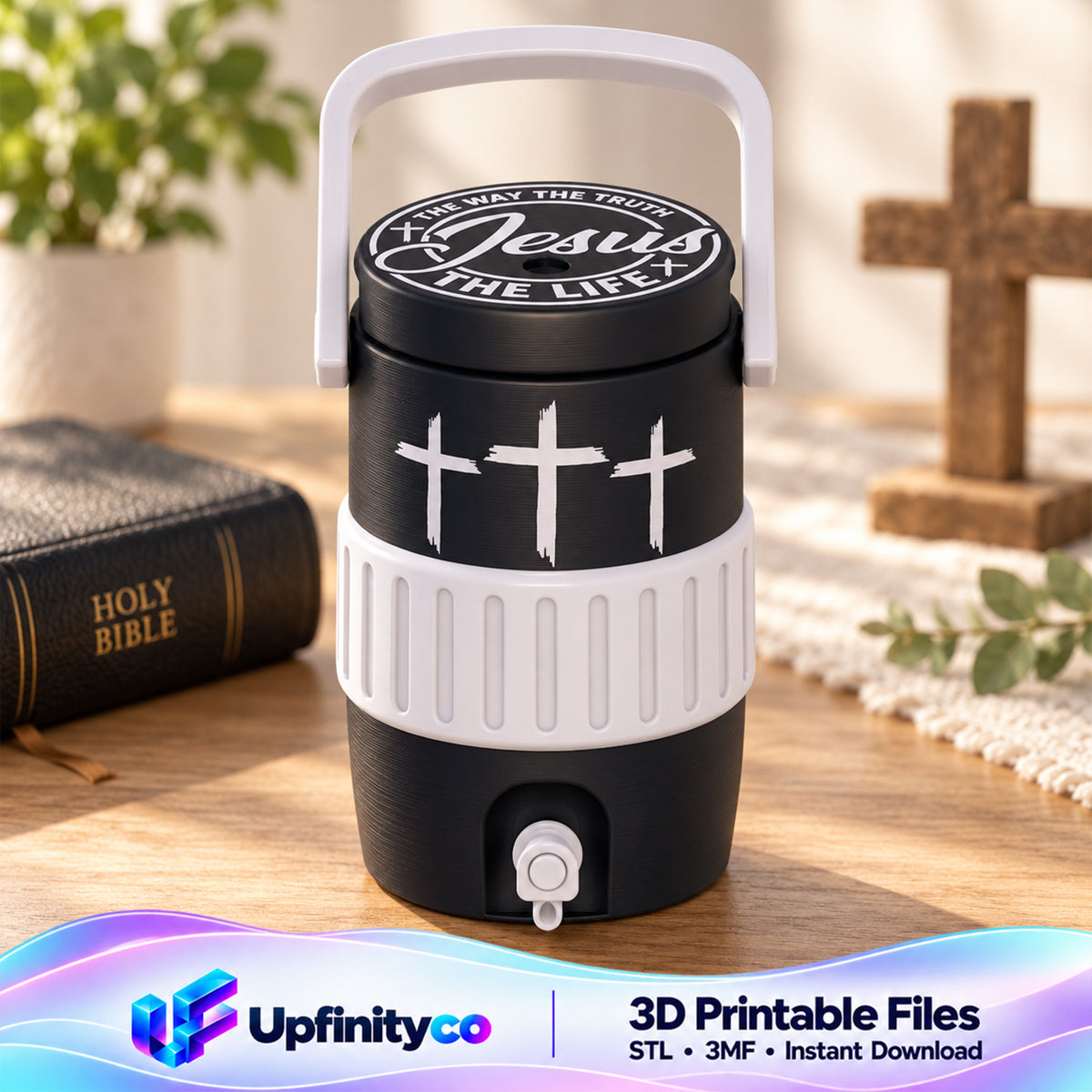 Christian Jesus Three Crosses Mini Water Cooler STL Black and White