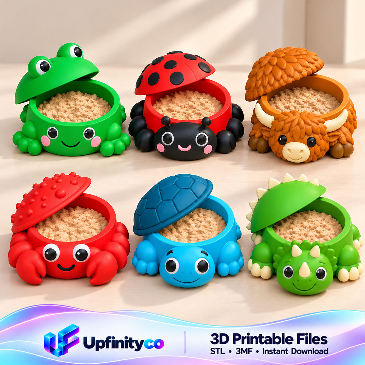 Animal Sandbox STL Bundle with Lids Frog Ladybug Cow Crab Turtle Dino