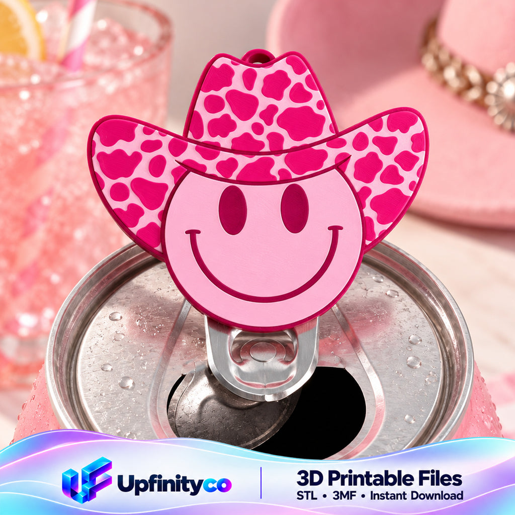 Pink Cowboy Hat Smiley Soda Can Opener Keychain STL File