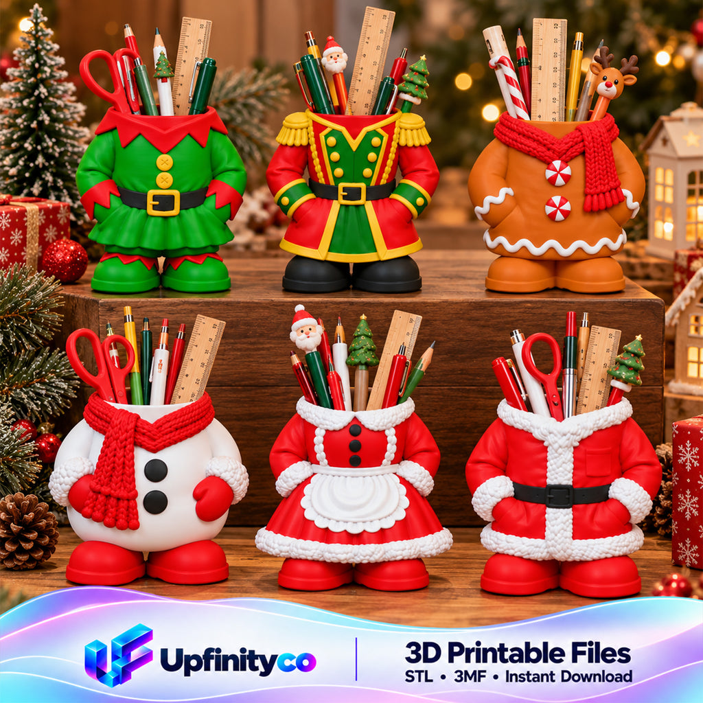 Christmas Pen Holder STL Set with Elf Santa Snowman and Nutc 1