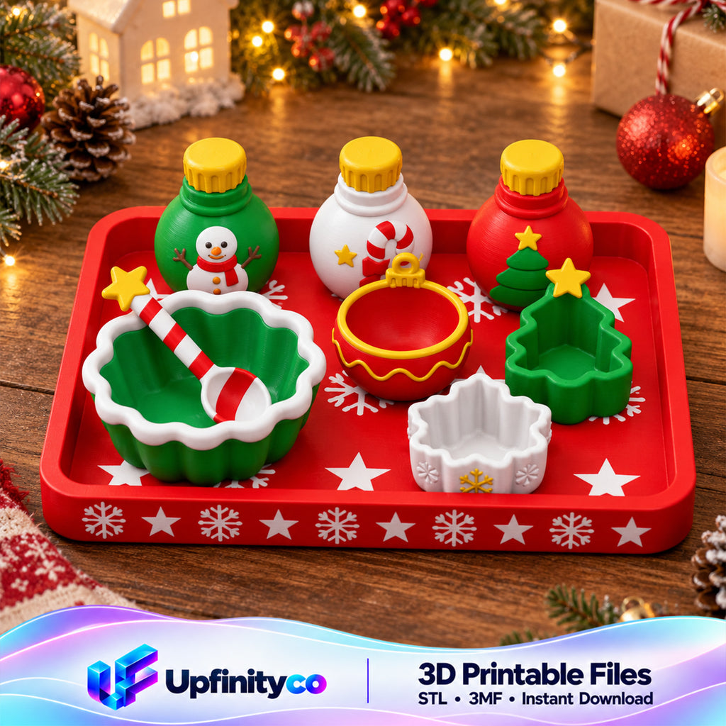 Christmas Playset STL with Tray Bowls and Ornament Bottles 1