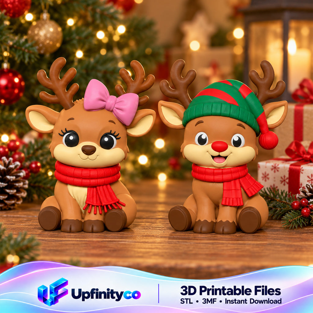 Christmas Reindeer STL Set with Cute Bow and Scarf Figurines 1