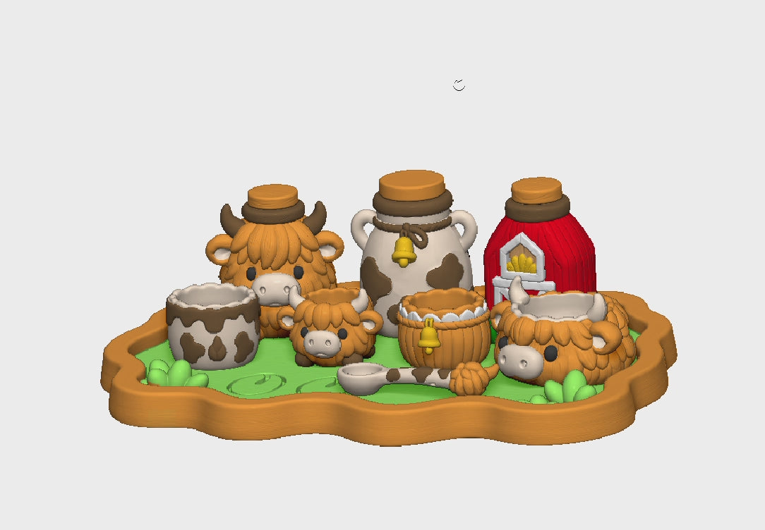 Highland Cow Playset STL Bundle with Tray Bowls Jars and Spoon