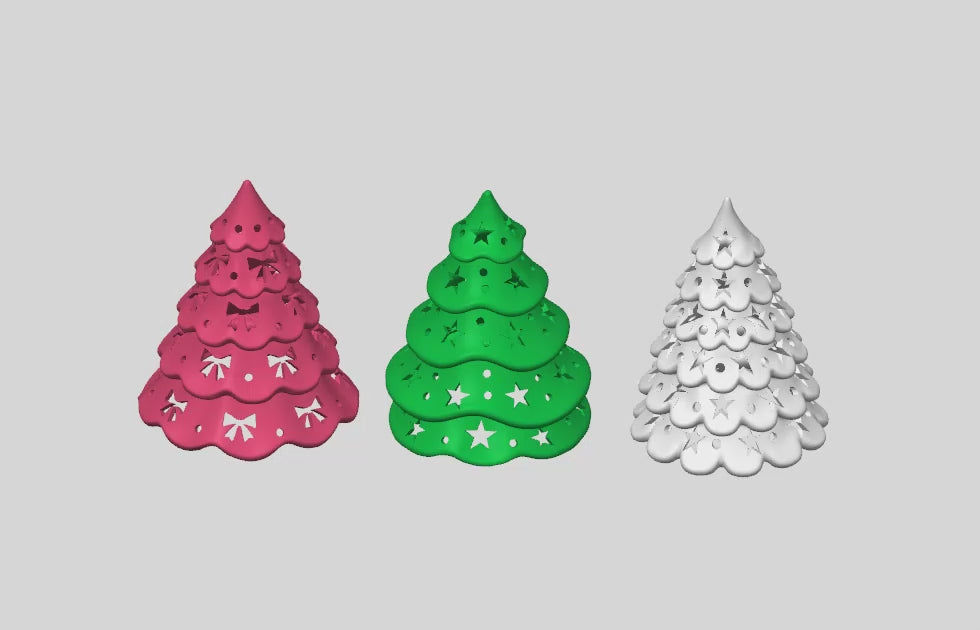 Christmas Tree Lamp STL Set of 3 with Star and Bow Cutouts