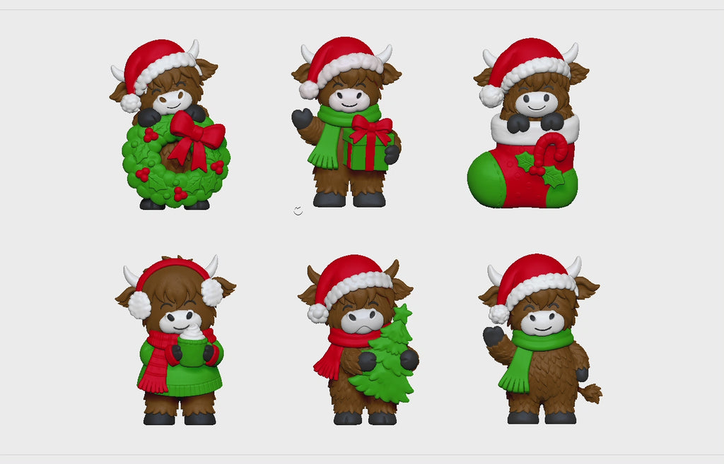 Christmas Highland Cow STL Bundle with Wreath Tree and Cocoa 2