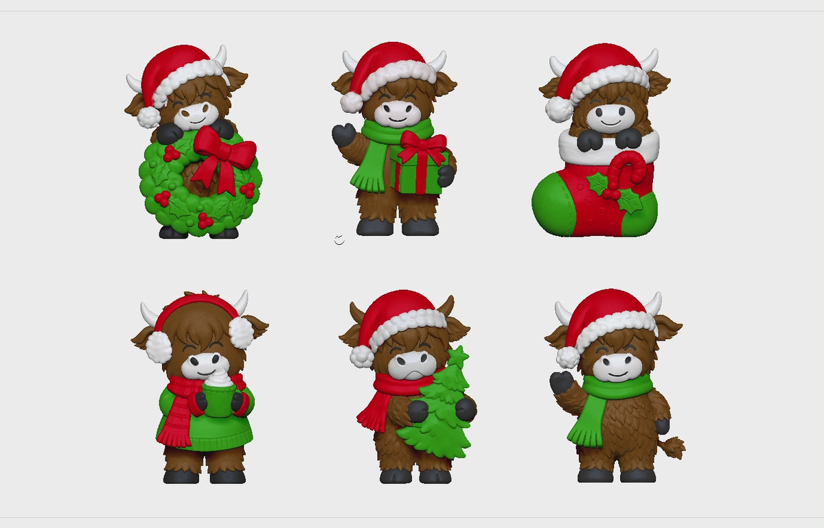 Christmas Highland Cow STL Bundle with Wreath Tree and Cocoa 2