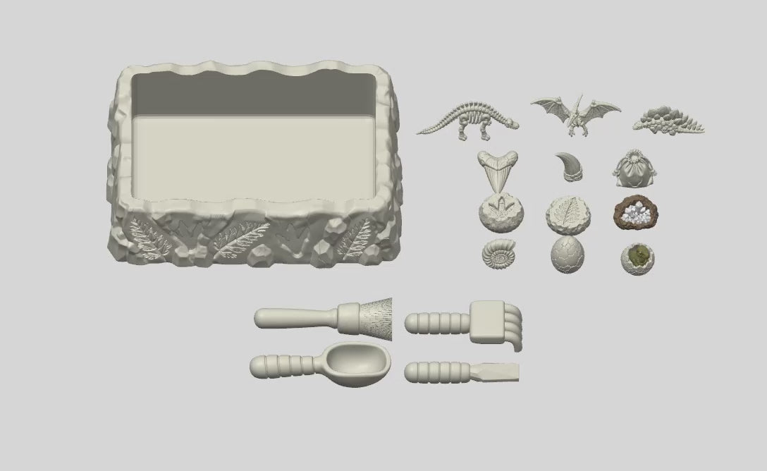 Dinosaur Fossil Dig Playset STL Bundle with Skeletons Eggs and Tools