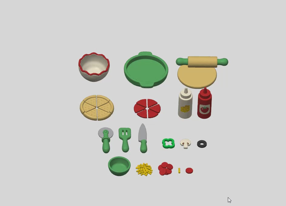 Pizza Playset STL Bundle with Dough Pan Bottles and Tools