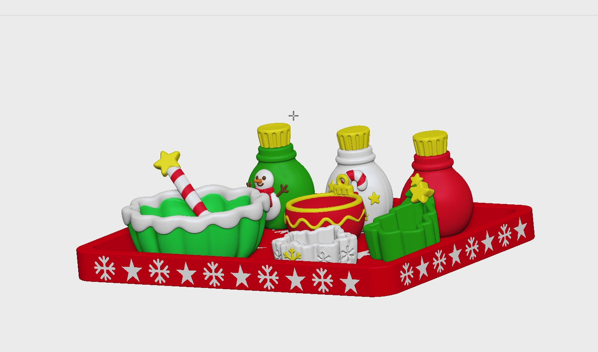 Christmas Playset STL with Tray Bowls and Ornament Bottles 2