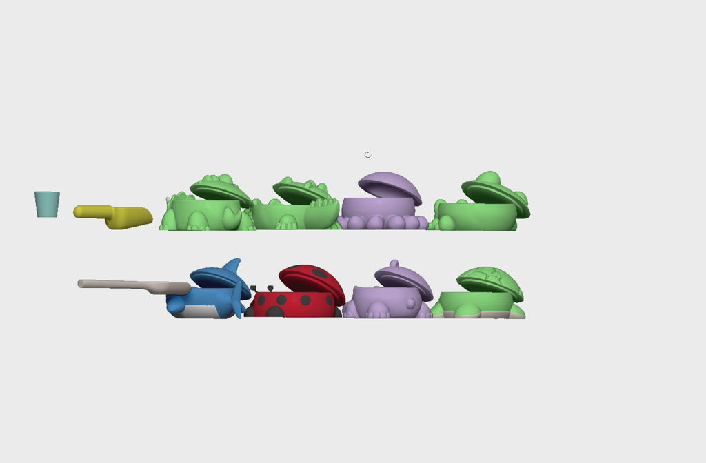 Animal Sandbox Set STL with 8 Lidded Bowls Hippo Shark Octopus Croc