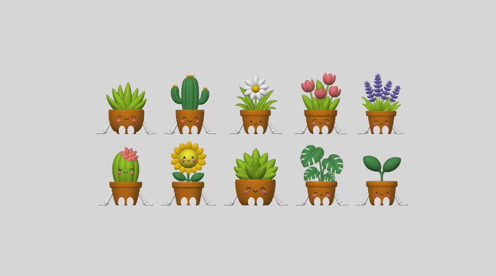 Plant Shelf Sitter STL Bundle with Cactus Succulent and Flow 2