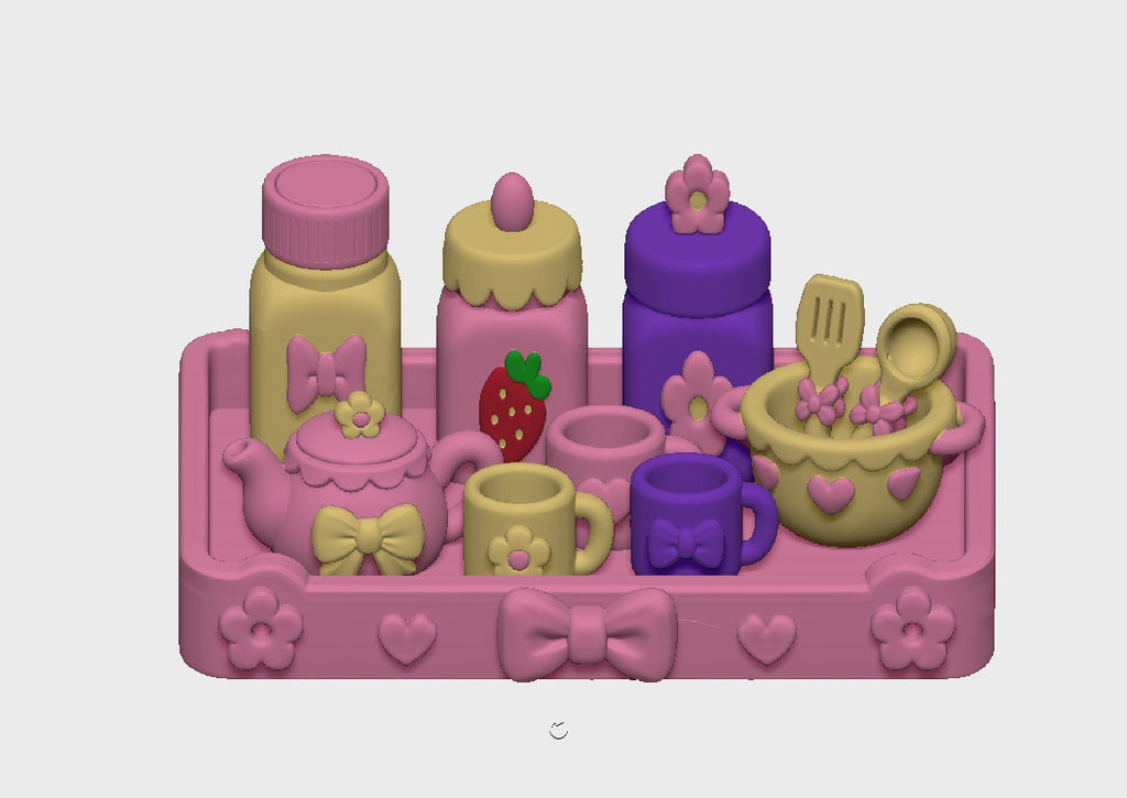 Tea Party Playset STL Bundle with Teapot Cups Tray Bowl and Jars