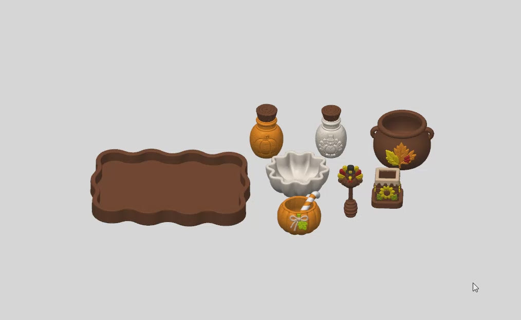 Thanksgiving Turkey Playset STL Bundle with Tray Bowls Jars and Pot