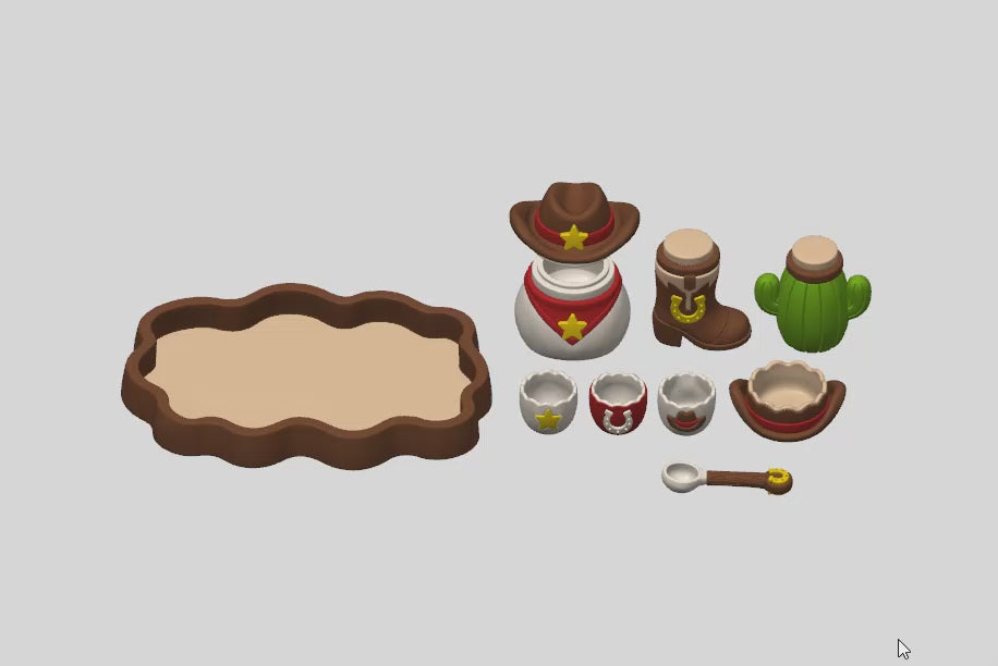 Cowboy Playset STL Bundle with Tray Bowls Jars and Spoon