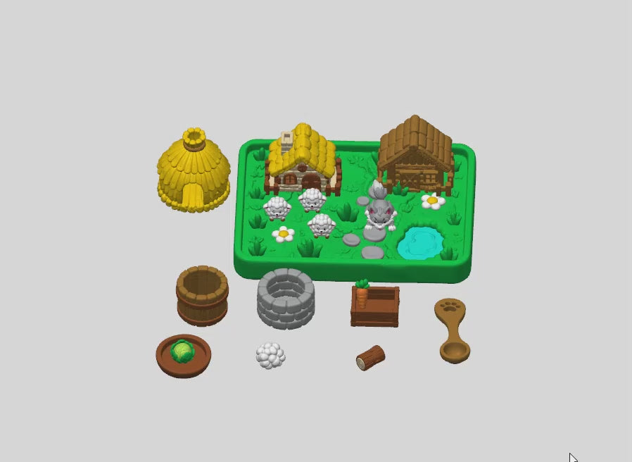 Lambs and Wolf Playset STL Bundle with Houses Meadow Tray and Food