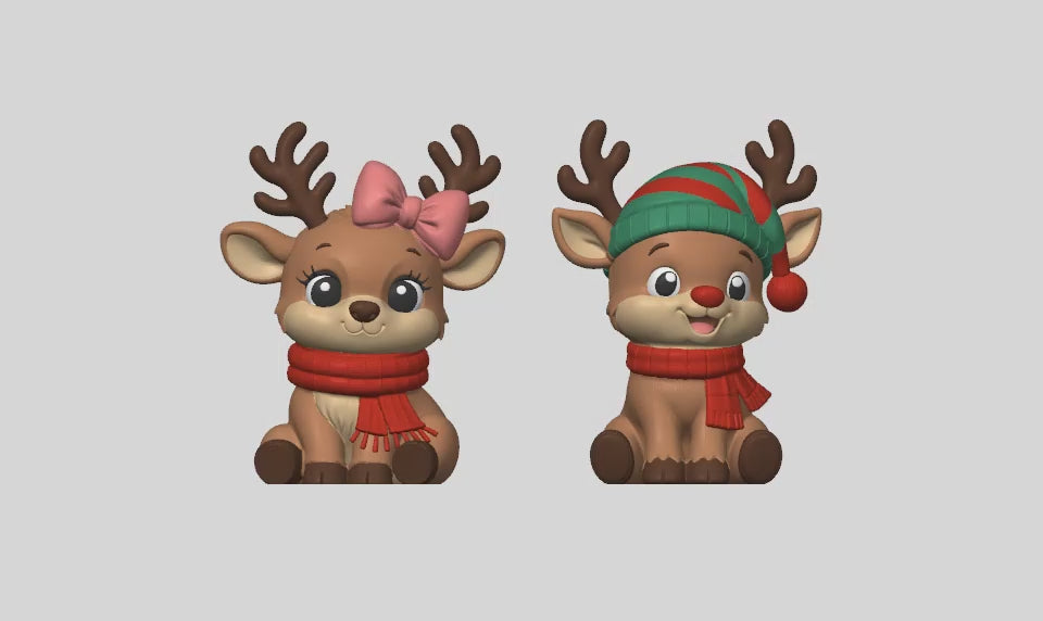 Christmas Reindeer STL Set with Cute Bow and Scarf Figurines 2