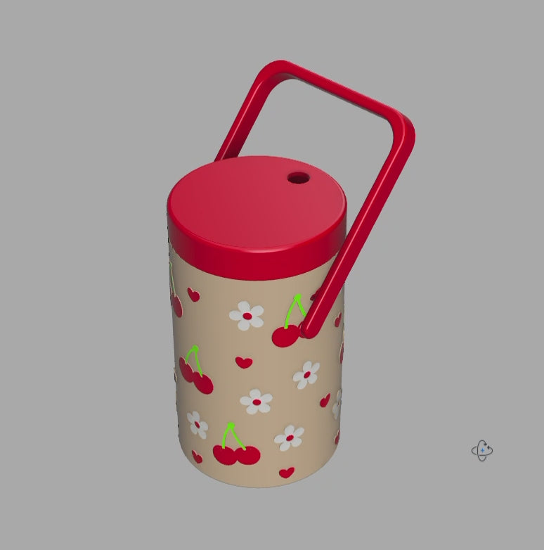 Cherry Heart Can Cooler STL with Flowers and Red Handle